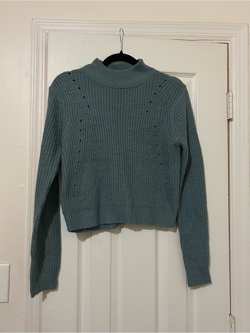 Blue Mock Neck Knit Sweater
